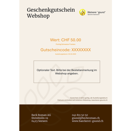 Geschenkgutschein Webshop CHF 50.00